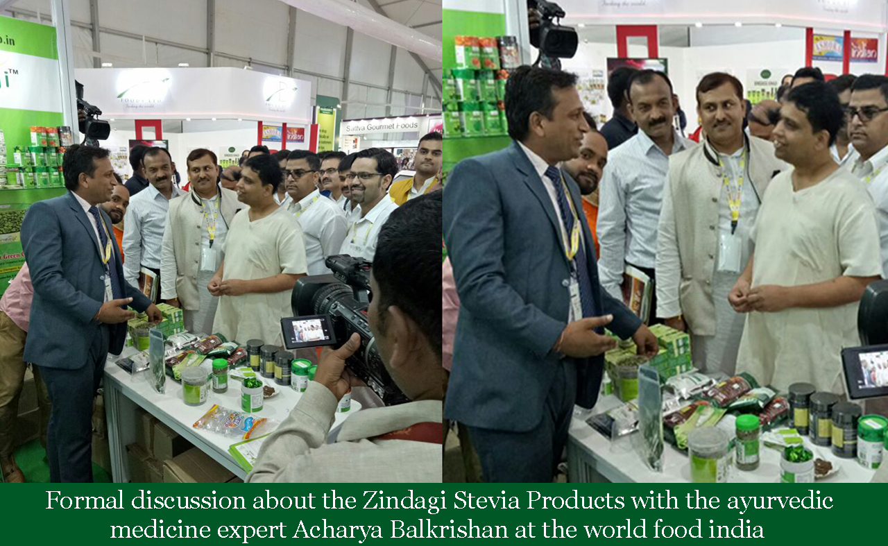 Formal discussion about the zindagi stevia products with ayurvedic medicine expert acharya ballrishan at the world food India