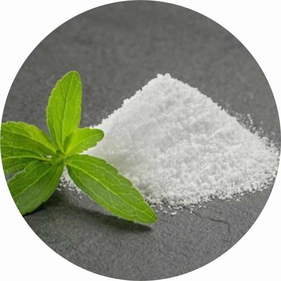 Zindagi stevia leaves with stevia powder in circular image